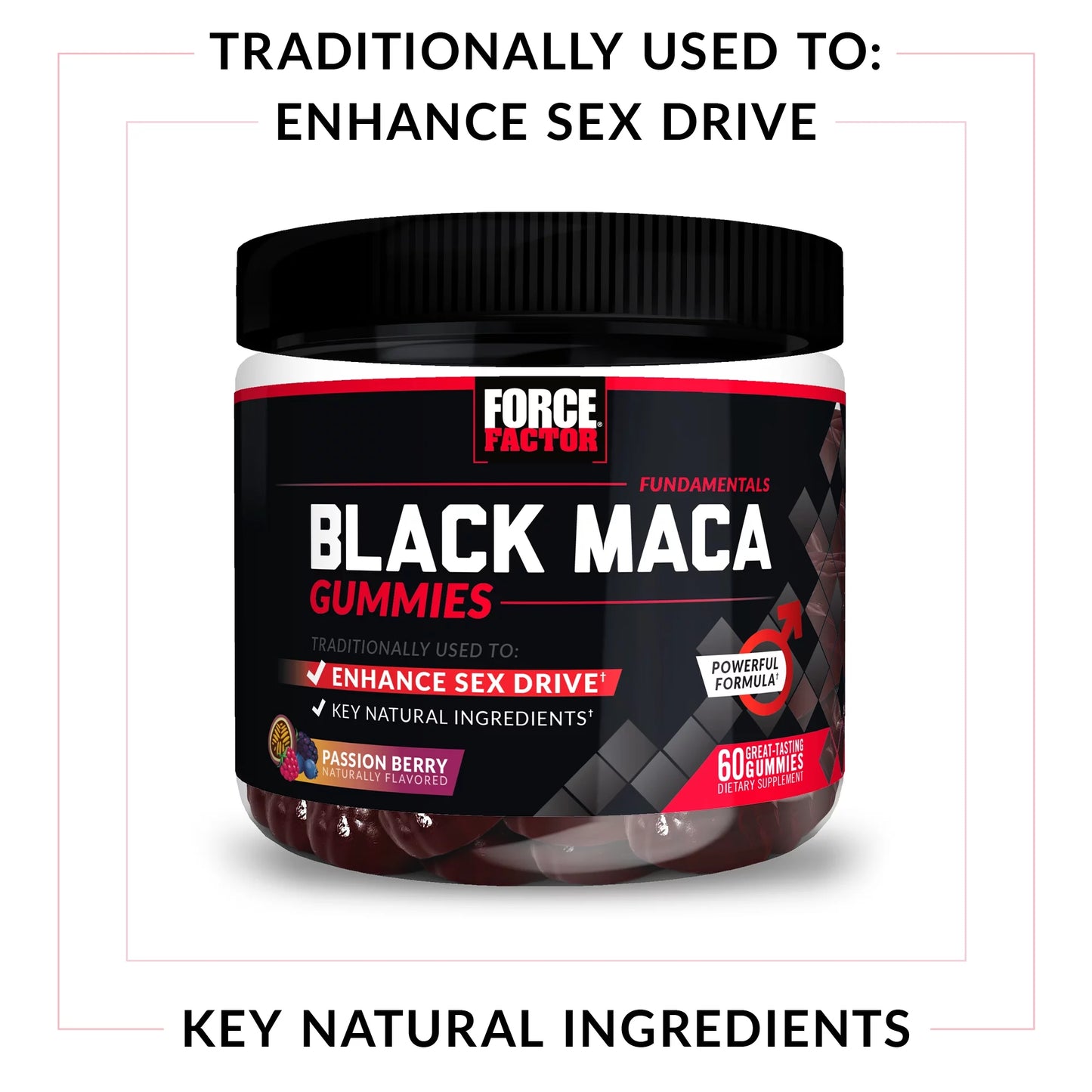 Black Maca Gummies, Black Maca Root to Enhance Vitality in Men & Women, Increase Energy & Strength, with Bioperine for Superior Absorption, Delicious Passion Berry Flavor, 60 Gummies by
