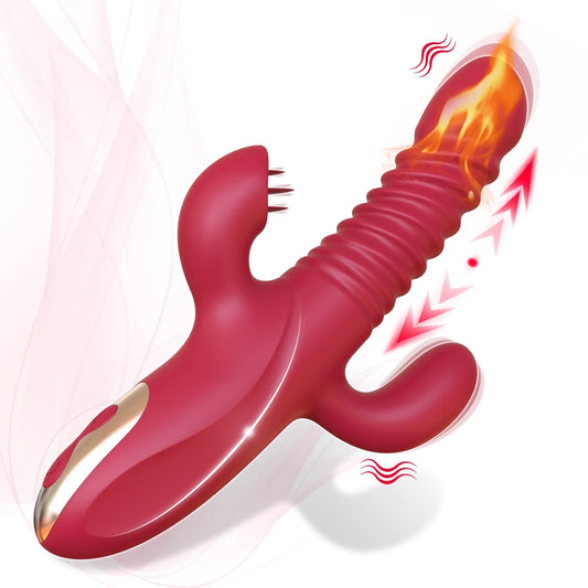 Thrusting Rabbit Vibrator Female Sex Toys for Women, Stimulator with 10 Powerful Vibration & Telescopic & Heating Function,4 in 1 Waterproof Adult Toy for Couples