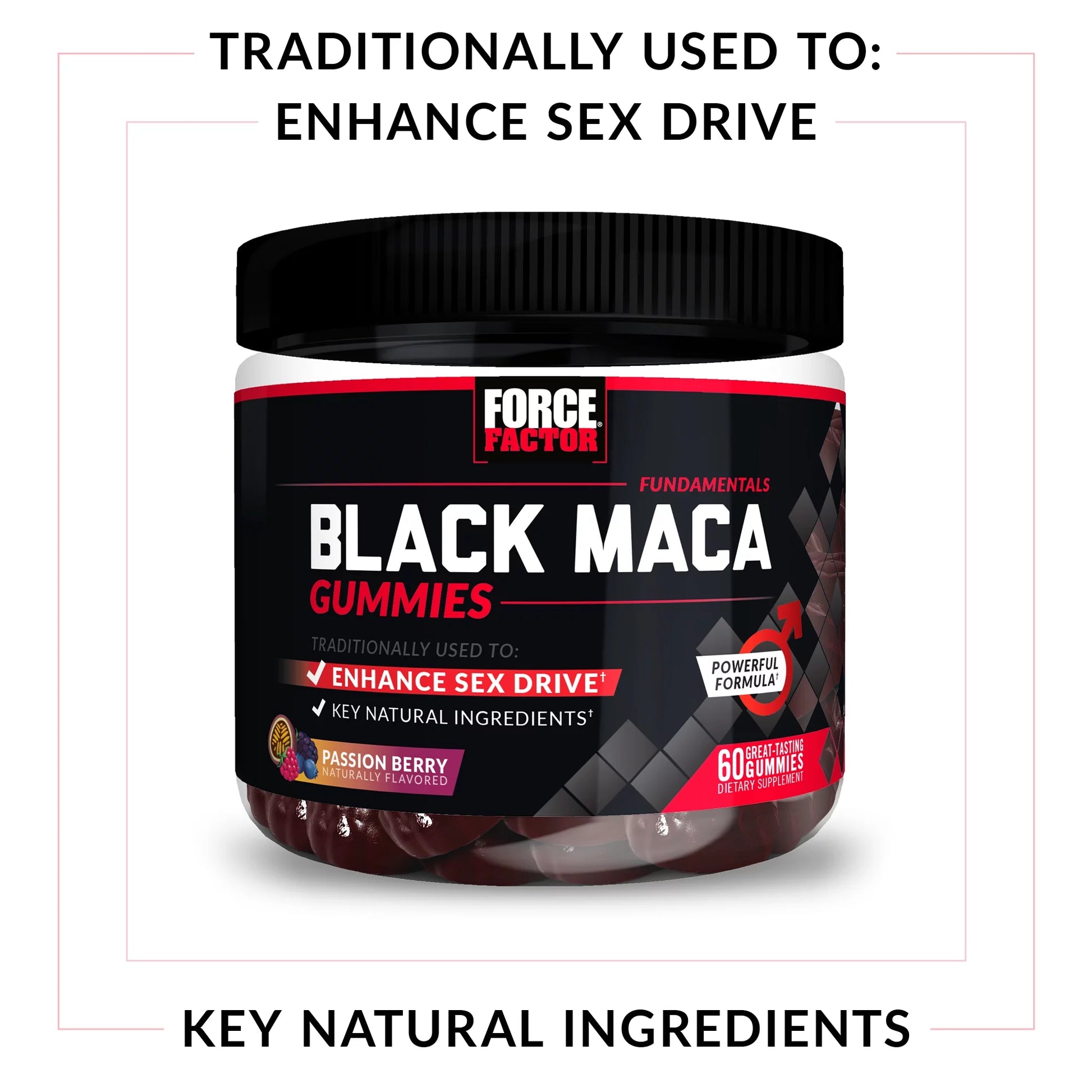 Black Maca Gummies, Black Maca Root to Enhance Vitality in Men & Women, Increase Energy & Strength, with Bioperine for Superior Absorption, Delicious Passion Berry Flavor, 60 Gummies by