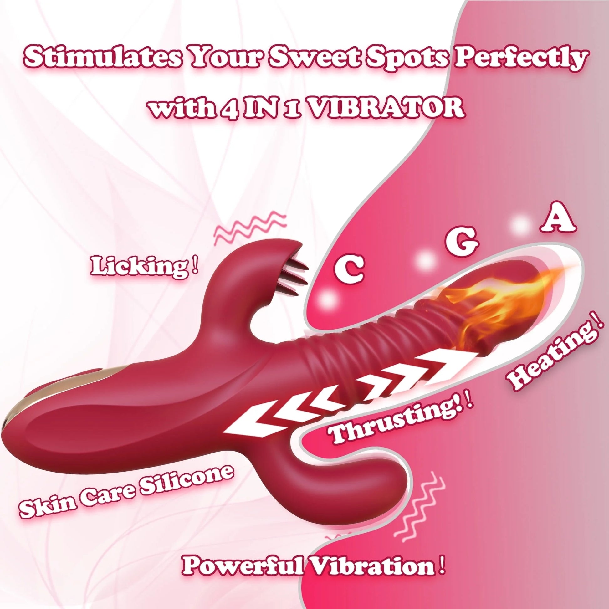 Thrusting Rabbit Vibrator Female Sex Toys for Women, Stimulator with 10 Powerful Vibration & Telescopic & Heating Function,4 in 1 Waterproof Adult Toy for Couples