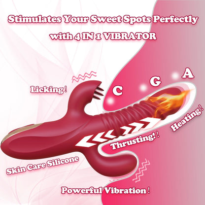 Thrusting Rabbit Vibrator Female Sex Toys for Women, Stimulator with 10 Powerful Vibration & Telescopic & Heating Function,4 in 1 Waterproof Adult Toy for Couples