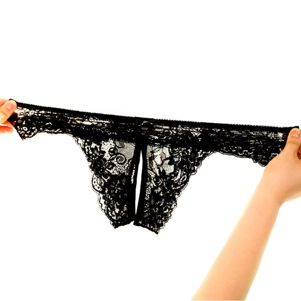 Women Sexy Opening Crotch Panties Lace Open Spandex Crotchless Thongs for Sex plus Size Female Underpants Sex Briefs Tangas