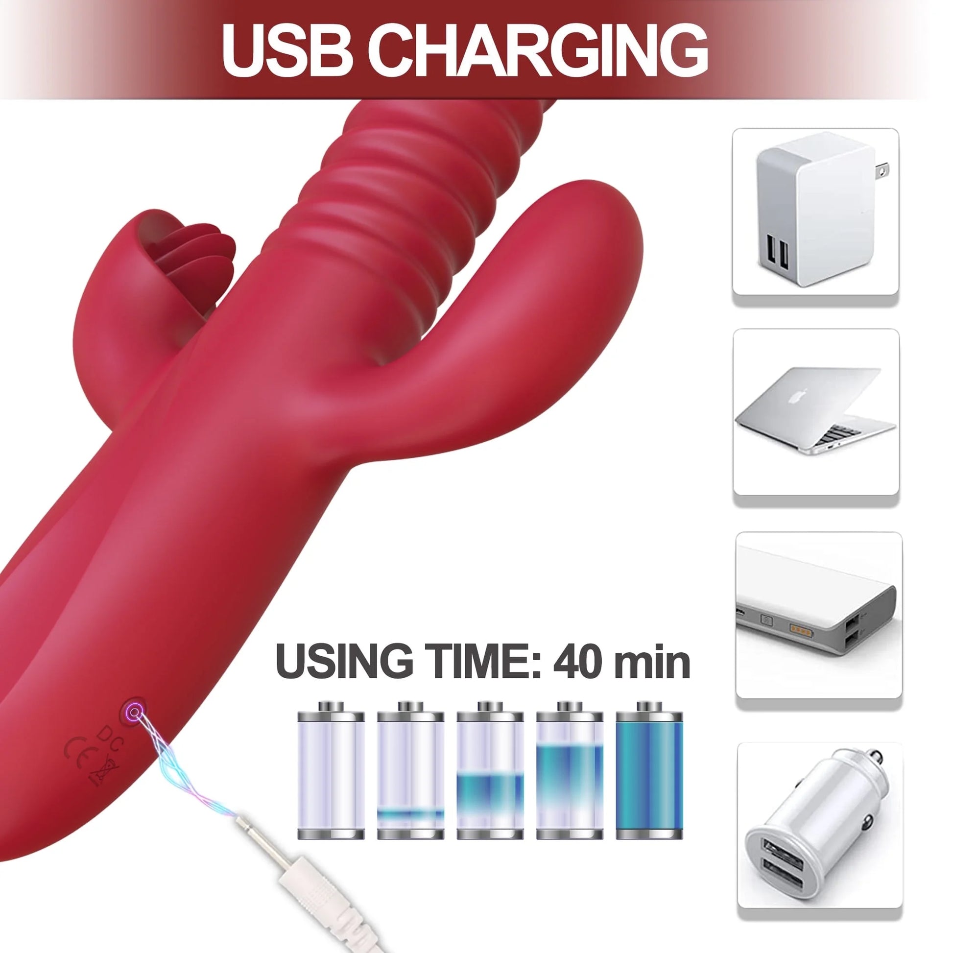 Thrusting Rabbit Vibrator Female Sex Toys for Women, Stimulator with 10 Powerful Vibration & Telescopic & Heating Function,4 in 1 Waterproof Adult Toy for Couples