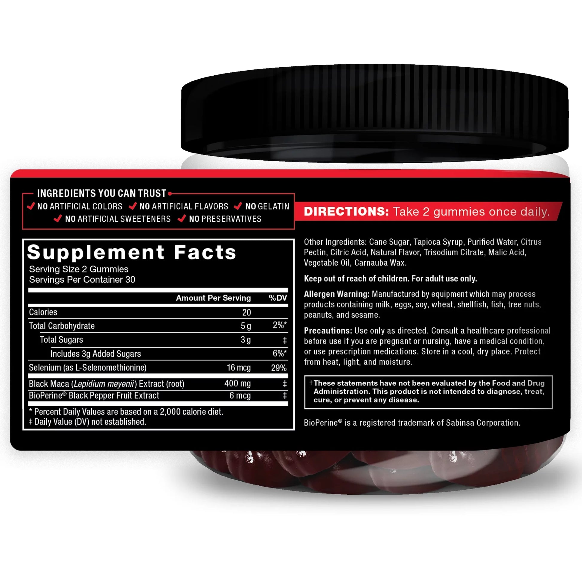 Black Maca Gummies, Black Maca Root to Enhance Vitality in Men & Women, Increase Energy & Strength, with Bioperine for Superior Absorption, Delicious Passion Berry Flavor, 60 Gummies by