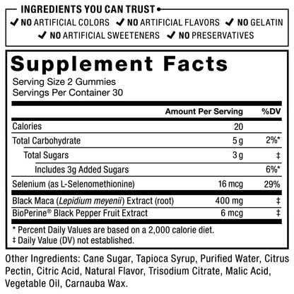 Black Maca Gummies, Black Maca Root to Enhance Vitality in Men & Women, Increase Energy & Strength, with Bioperine for Superior Absorption, Delicious Passion Berry Flavor, 60 Gummies by